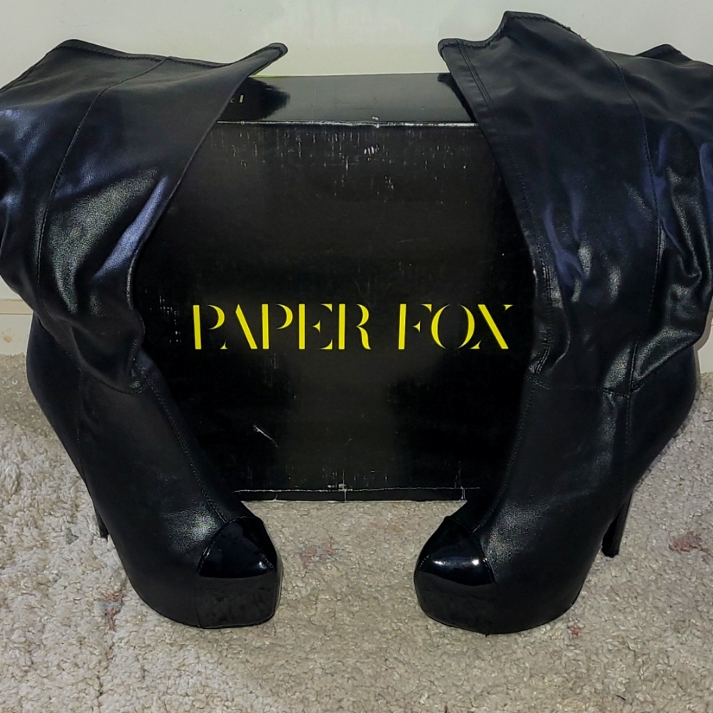 NIB Paper Fox sz 7.5 knee-high platform black boots